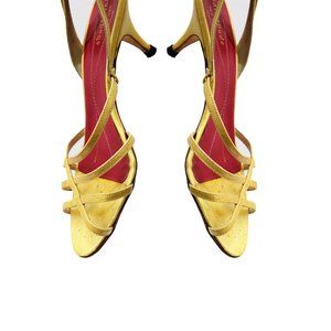 KATE SPADE Yellow glitter Strappy Kitten HEELS Sandals 7.5 M, GUC